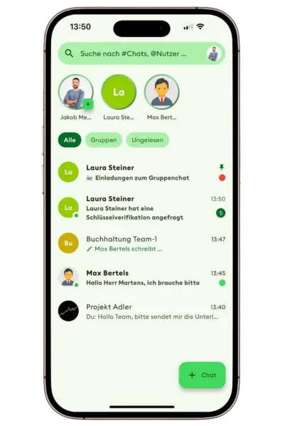 Smartphone displaying the luckychat messaging app, showing chat lists and user profiles.