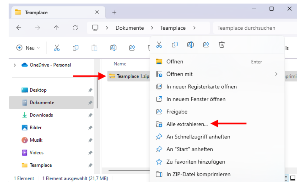 Screenshot Extracting Zip Folder