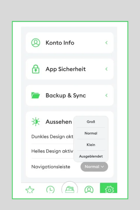 Screenshot luckycloud App Einfache Anpassung der Navigationsleiste