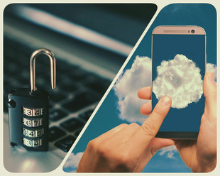 Lock on laptop and cloud on mobile phone