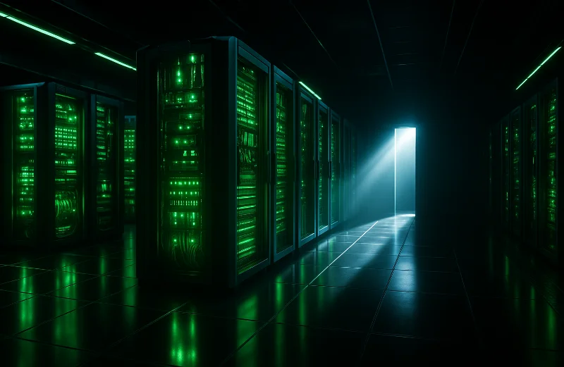 luckycloud Rechenzentrum in Deutschland mit grüner Beleuchtung